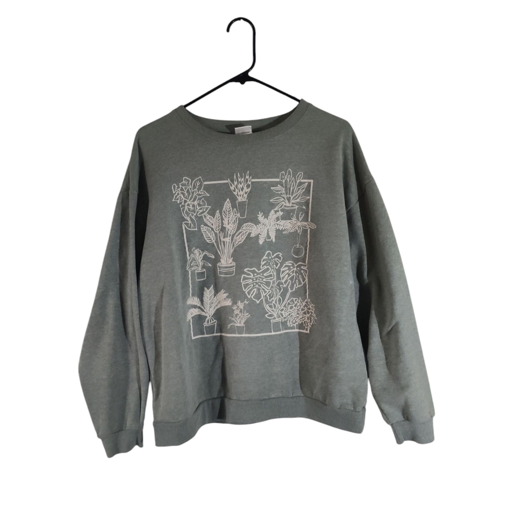 Green Sweatshirt with Plant Print